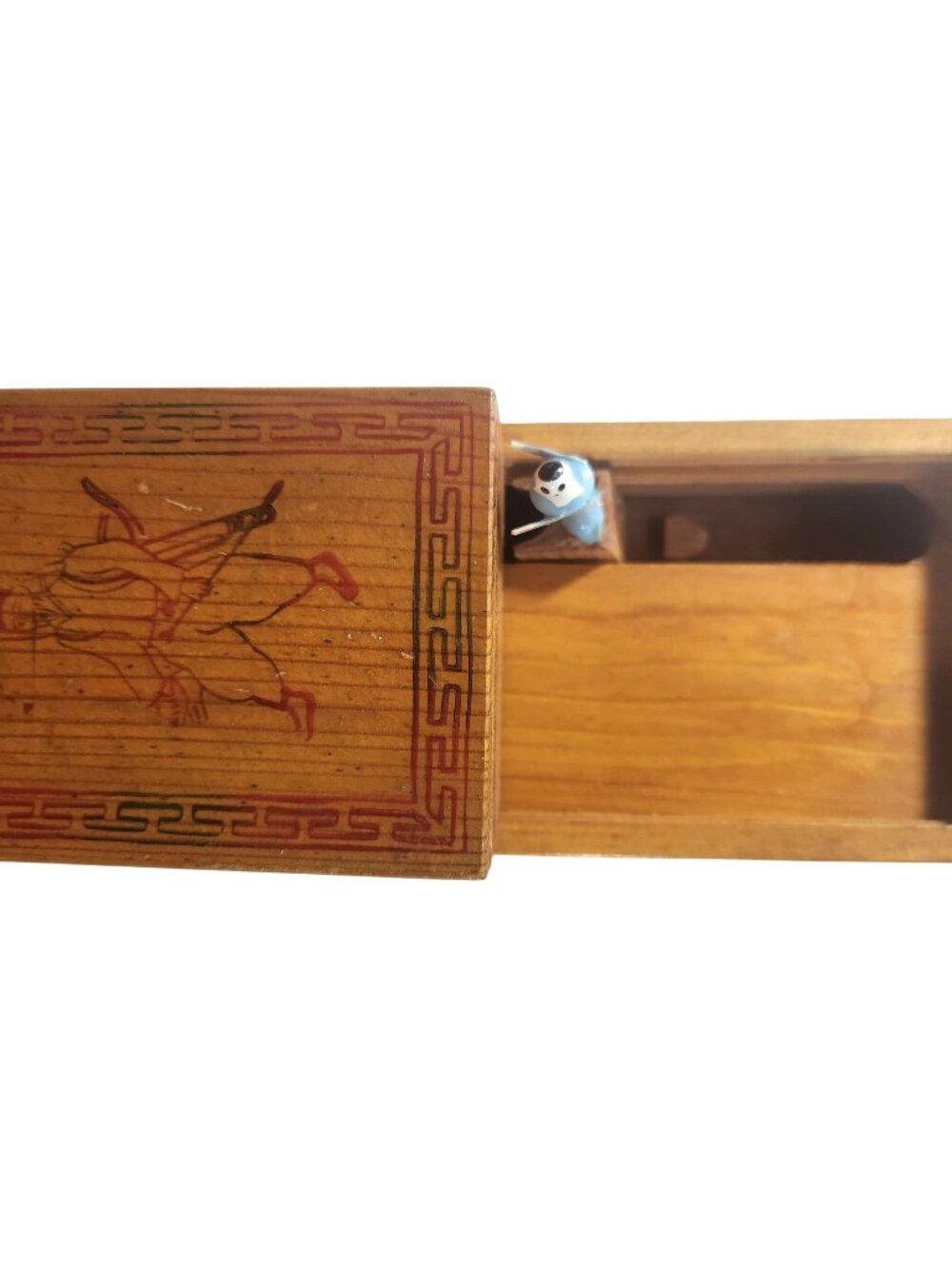 Sliding Top Cigarette Box Vtg Wooden Hand-Painted Artsy collectible